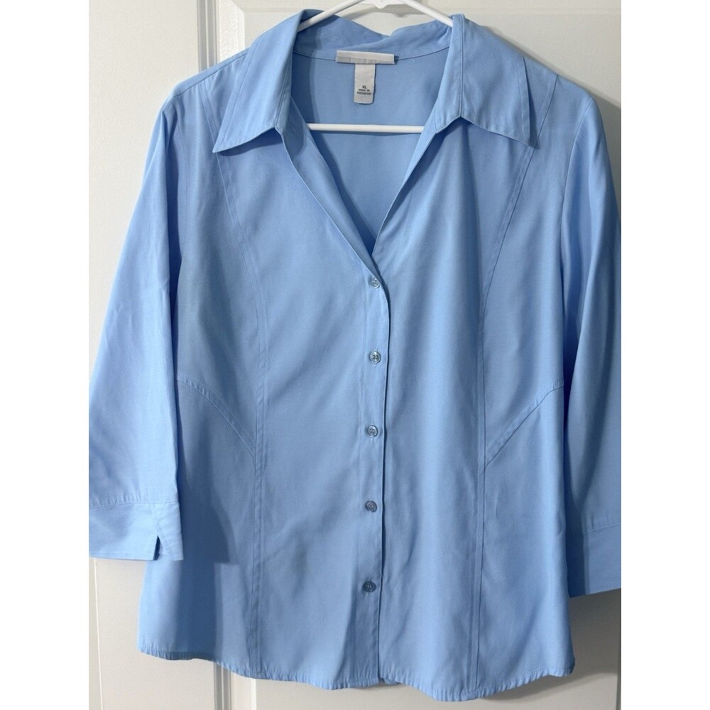 Dressbarn Women’s Blouse | Light Blue | XL | 3/4 Sleeve | Button | V-Notch Cuff